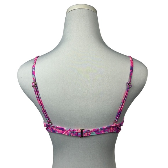 Floral Twist Bikini Top Bandeau Large Padded Swim Top Adjustable Straps - Picture 3 of 12